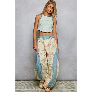 POL Floral Patchwork Barrel Fit Cotton Pants High Rise  Trousers LARGE